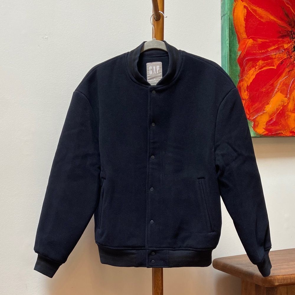 GAP Men's Dark Blue Wool Varsity Bomber Jacket